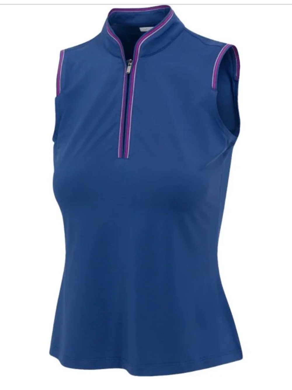 Greg Norman Collection Royal Blue Sleeveless Mock Neck Top with Pink Trim